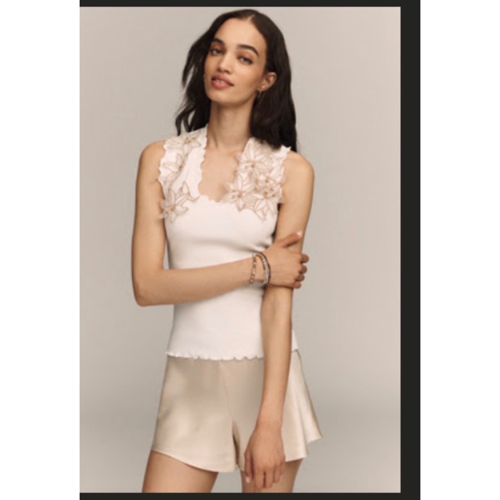 Anthropologie Floral Appliqué Tank 1X NWT Sugar Swizzle Romantic Coquette Top